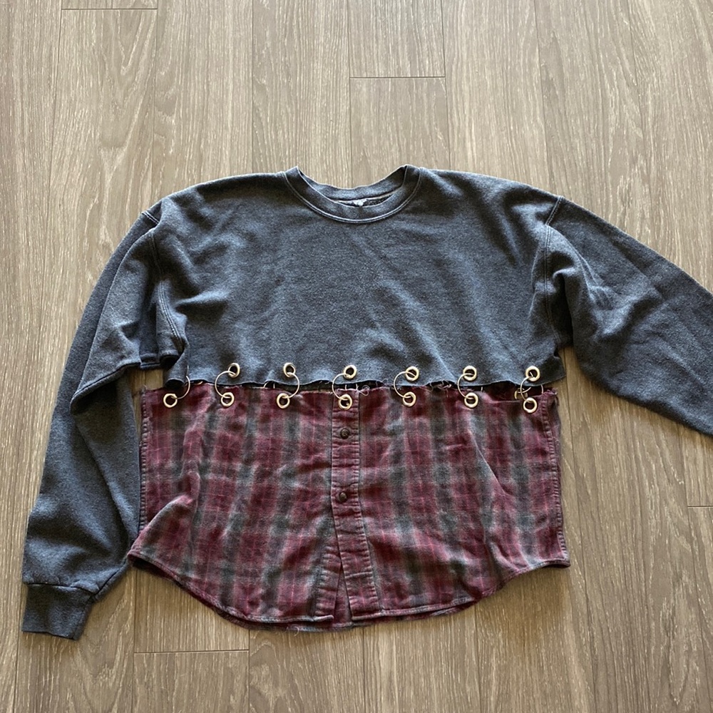 LF Furst of a Kind Gray Sweatshirt with Red Plaid